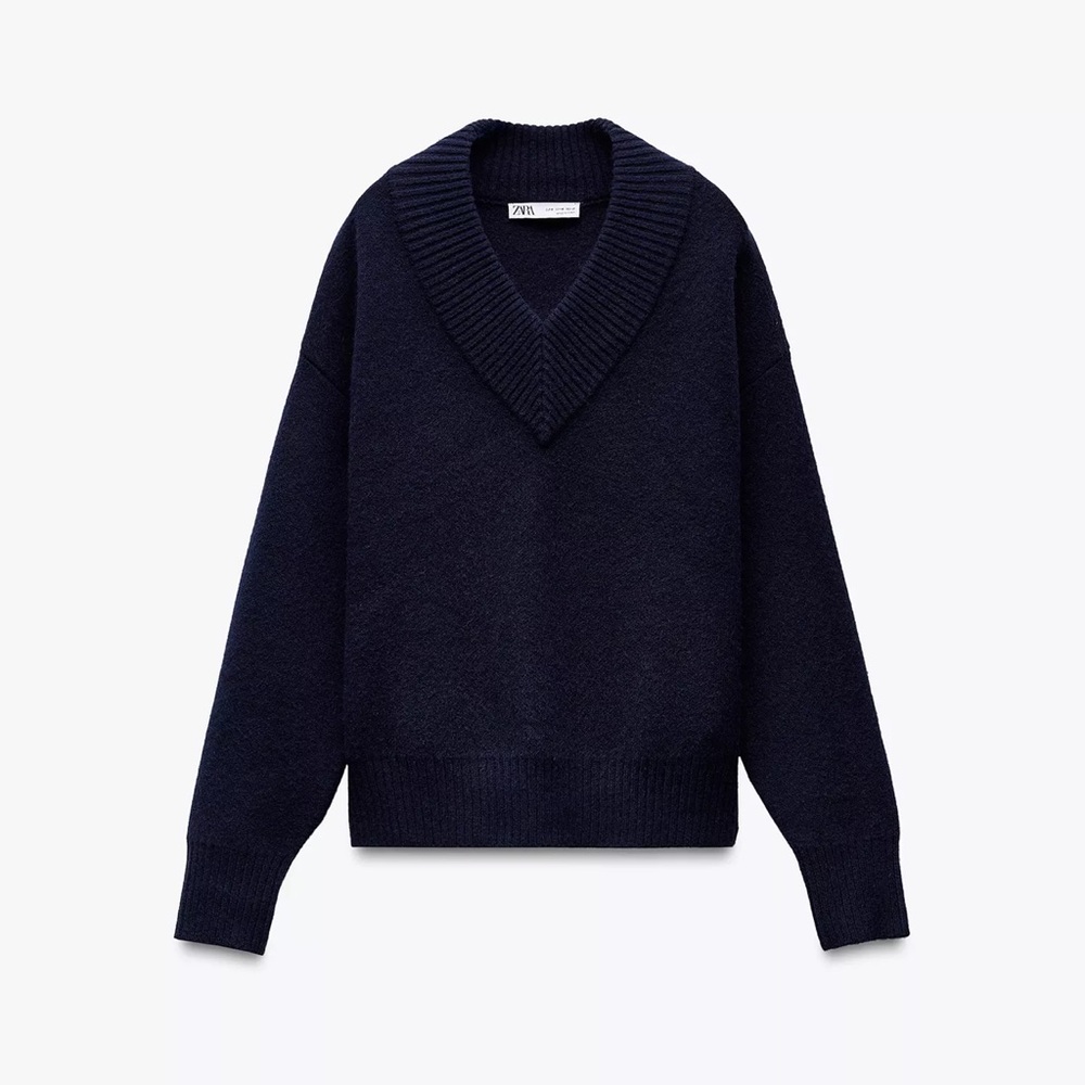 Zara Navy Blue V-Neck Sweater
